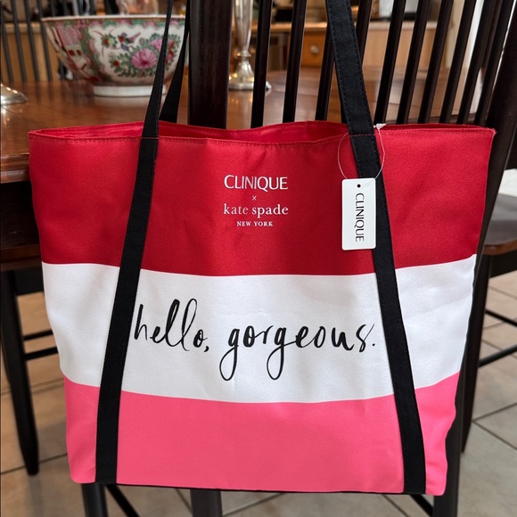 kate spade Handbags - Kate Spade + Clinique “hello gorgeous” tote, red and pink stripe, NWT